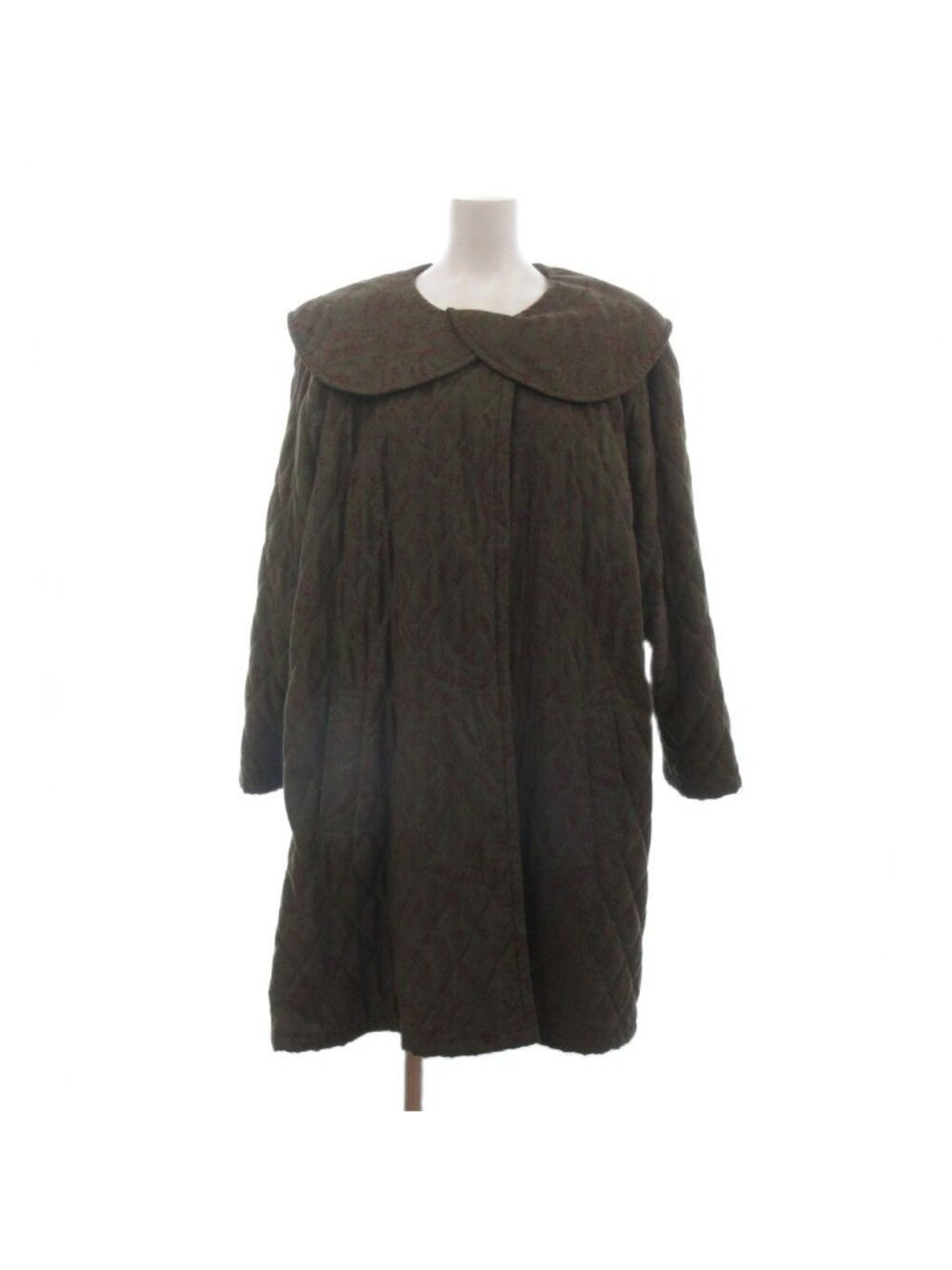 Balenciaga Quilted Coat Long Length All Over Print Green Khaki